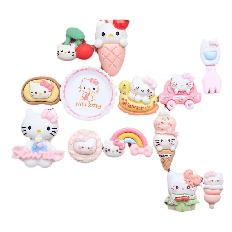 5 uds lindo Sanrio Hellokitty comida dibujos animados resina Flatback suministros encantos para Diy Kawaii accesorios de resina materiales artesanales