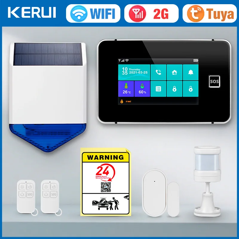 

KERUI 2G WIFI GSM Home Alarm System Set 4.3 inch Touch Screen Alarm Security System Tuya Smart App Alexa for House Anti-theft