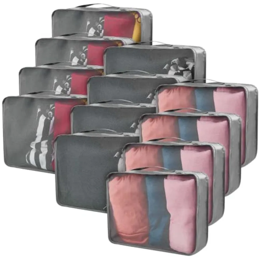 

12 Pcs Packing Cubes for Suitcase Travel Luggage Bags Bulk Mesh Organizer Set for Hiking Camping Backpacking Clothes Accessorie