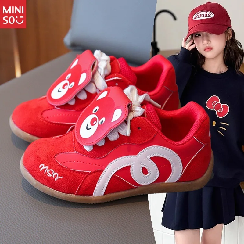 

Miniso 2025 Girls Red Fashion Autumn New, Student Lightweight Training Shoes Kindergarten Cartoon Design