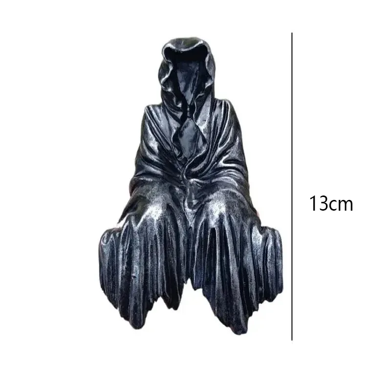 

Black Clothes Mysterious Master Ornament Horror Black Robed Night Walker Gothic Sitting Resin Craft Ornament Desktop Decoration