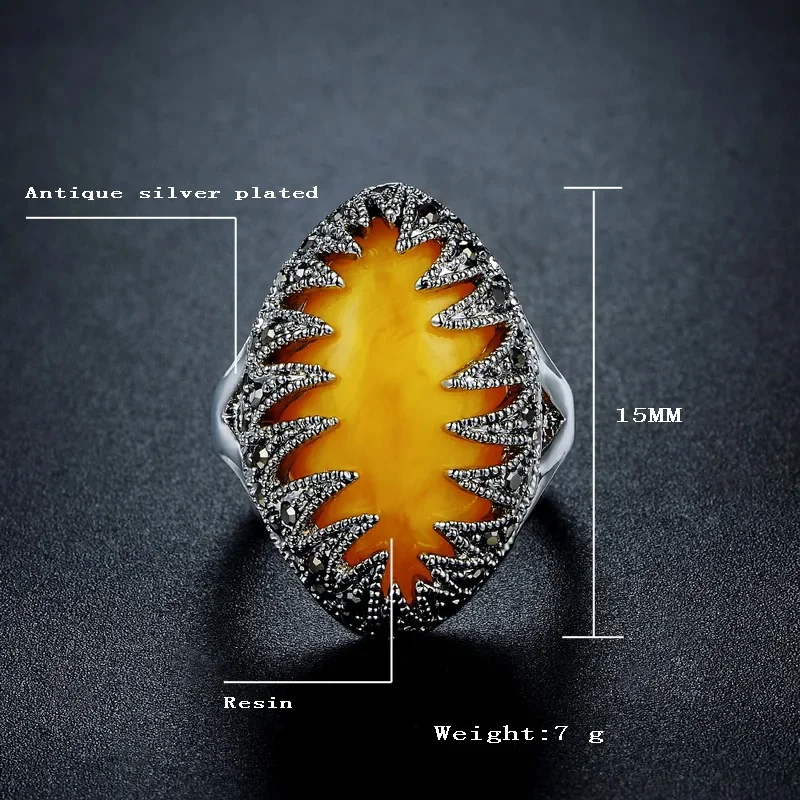 Iutopian Brand 2024 New Arrival Retro Vintage Ring with Yellow Resin for Party Jewelry #RB3566