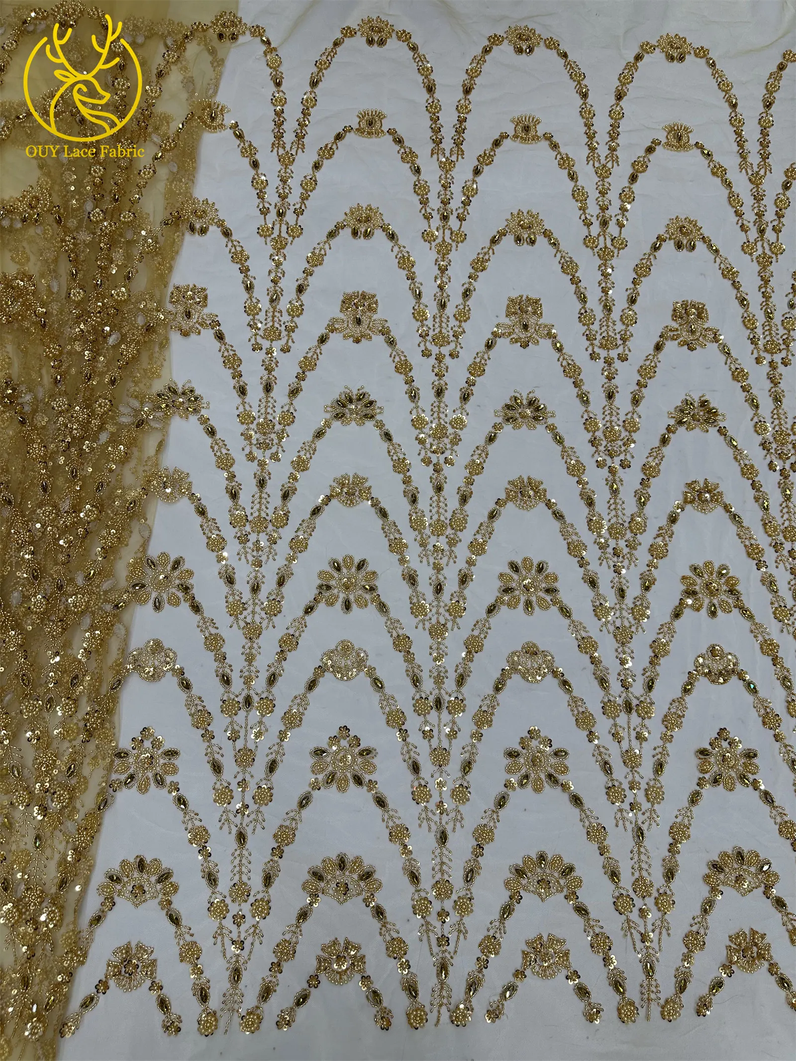 Neueste Afrikanische Luxus-Steinspitze 2026, 5 Yards Hochwertiger Französischer Perlen-Pailletten-Spitzenstoff für Nigerianische Hochzeitskleider – Detail 8