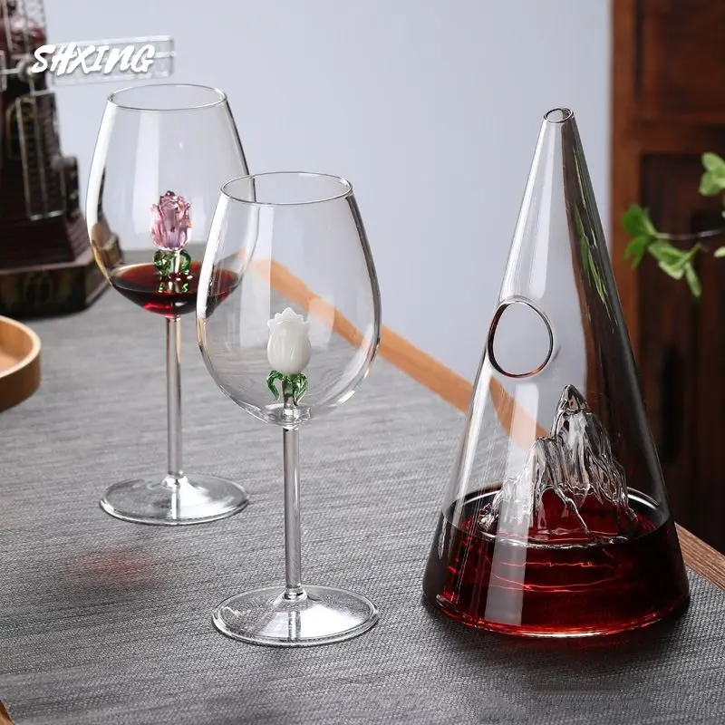 

350ml/750ml Handmade Wine Decanter Red Wine Brandy Champagne Glasses Pyramid Decanter Bottle Aerator for Family Bar