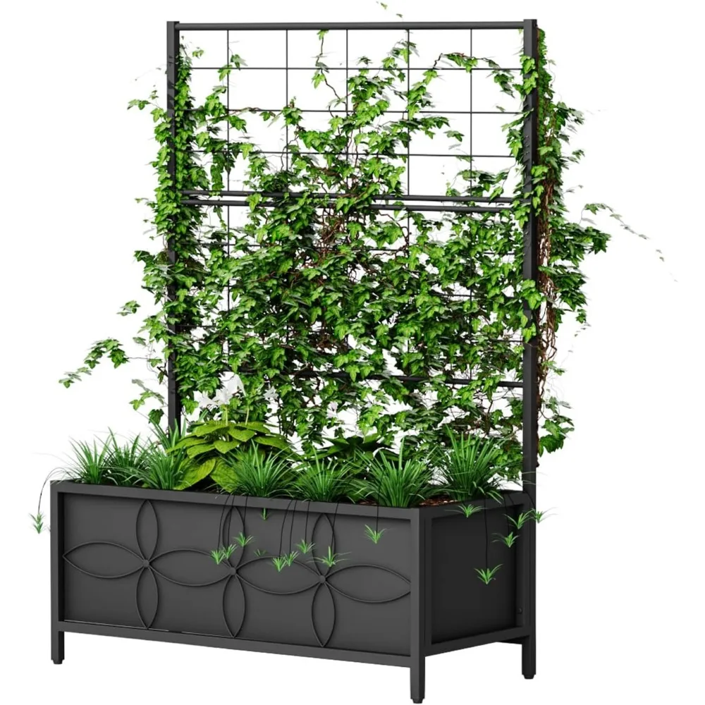 Sturdy Raised Garden Bed with Trellis (15.75 x 35.43 x 48.8 in) for Vegetables Flowers, Planter Box for Backyard Patio Balcony
