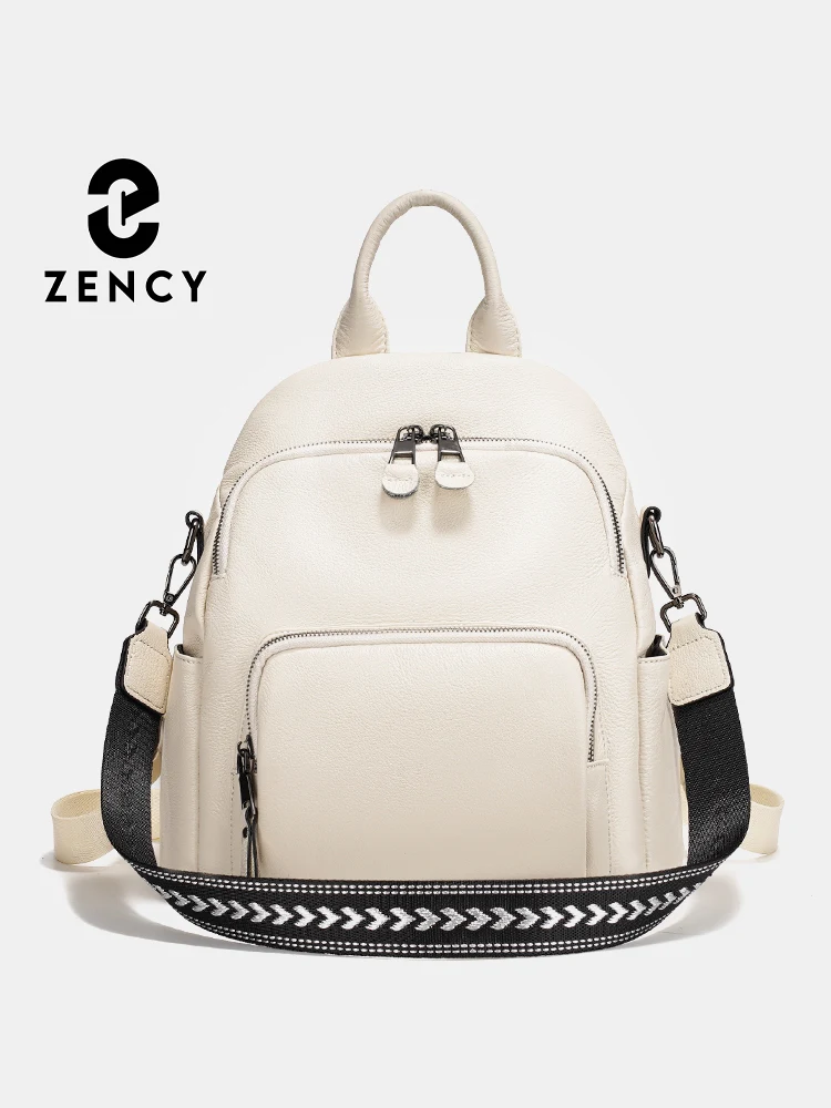 Zency 100% Genuine Leather Small Backpack For Women Large Capacity Travel Rucksack Natural Knapsack Shoulder Bag Pack 2026