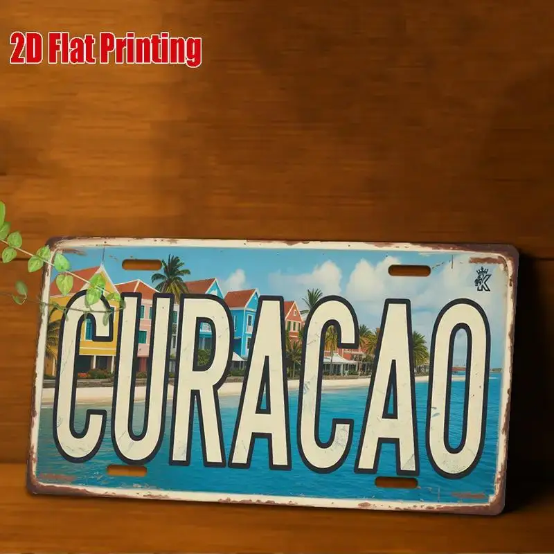 1pc Curacao License Plate Replica - Vintage Caribbean Island-Themed Metal Sign with Curacao Flag & Coat of Arms Design, 11.8