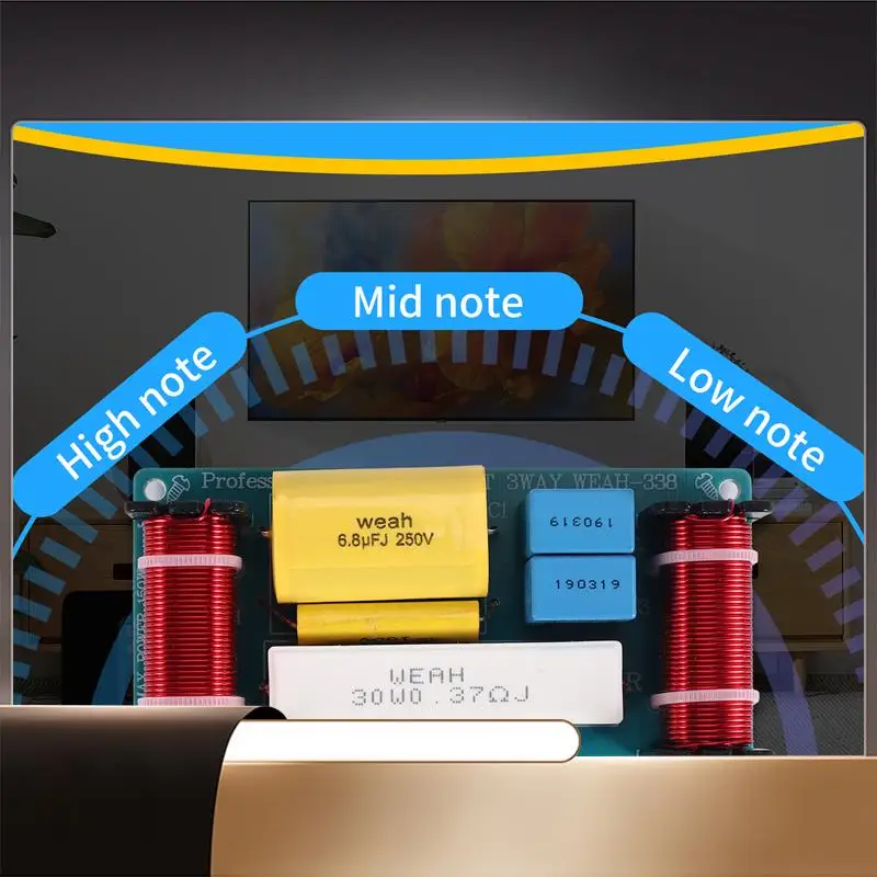 2Pcs WEAH-338 3 Way Audio Frequency Divider Treble + Midrange + Bass Crossover Speakers Filter For 8Inch Speaker DIY-X64A