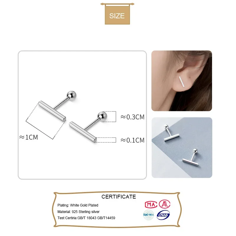 Trustdavis Real 925 Sterling Silver Stick Screw Stud Earrings For Women Children Baby Girls Kids Mini Minimalist Jewelry DA45