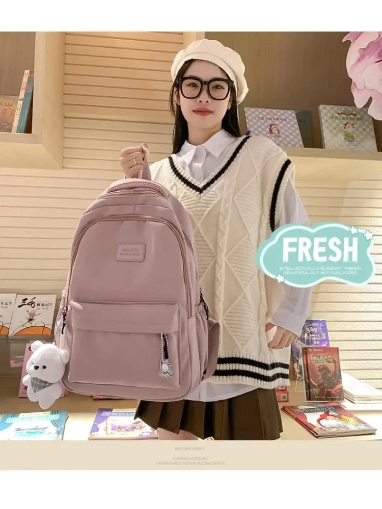 

Schoolbag Cute Bear Waterproof Teenage Bookbag Nylon Rucksack Fashion Girl Backpack Women Shoulder Bag High School Black
