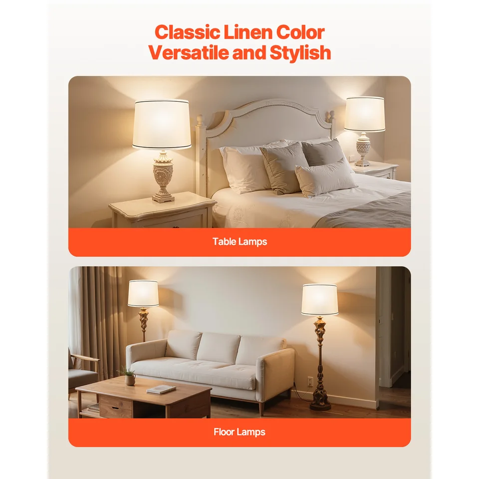 2-Pack Natural Linen Lamp Shades With Spider Fitter – Elegant Barrel Shape For Table Lamps & Floor Lights – Living Room, Bedroom – Style 1