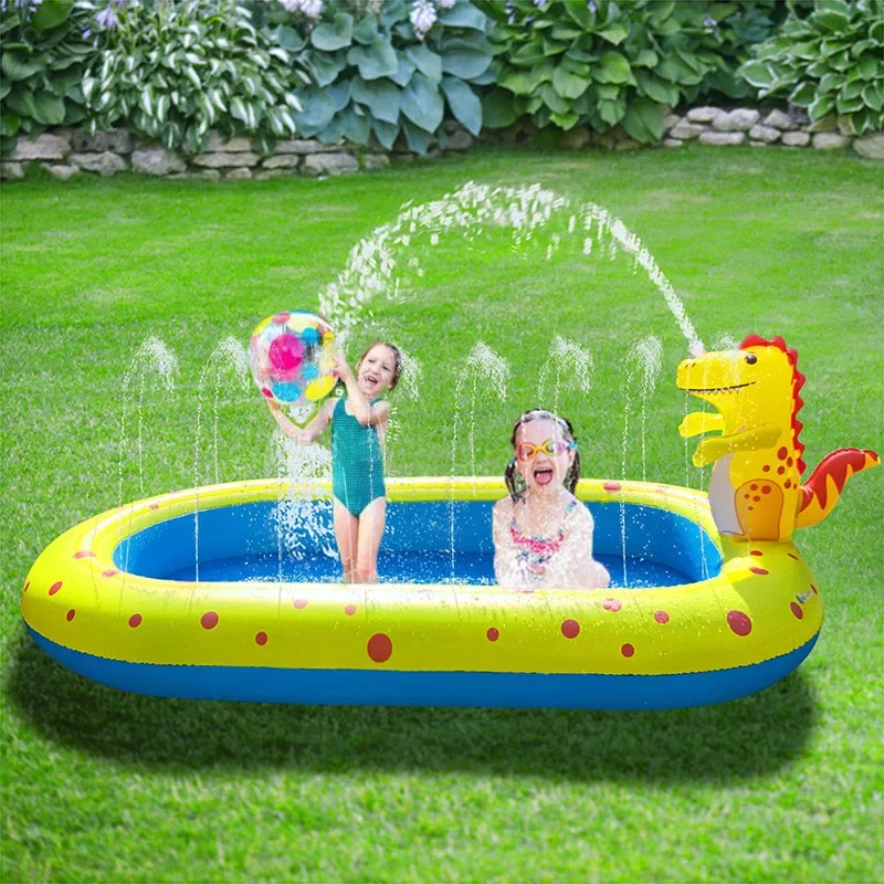 1,7 m Schwimmbad, aufblasbarer Dinosaurierbrunnen, Badewanne im Freien, Delphin-Sprinkling-Spielmatte, Kinder-Wasserspielzeug für den Sommer