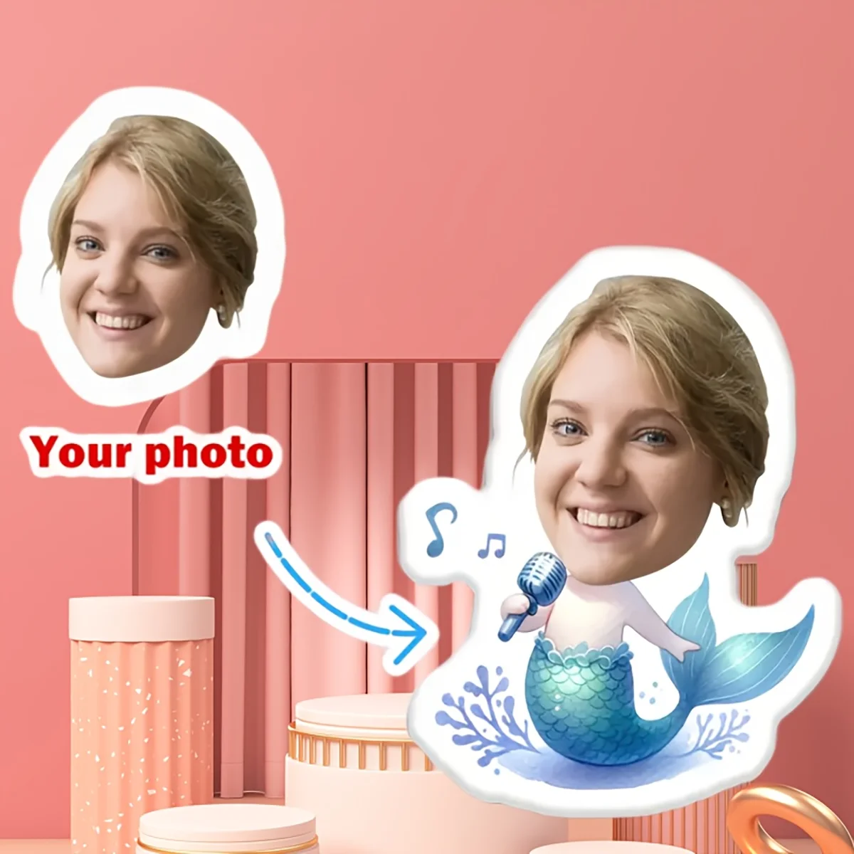 1, anpassbares Meerjungfrauenkissen, Fotokissen, doppelseitiges weiches Stofftier, einzigartiges Geschenk für Freunde, Polyesterkissen, geeignet