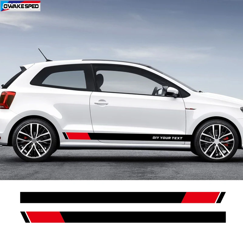 2 Adesivos Laterais para Carroceria Volkswagen Polo R GTI WRC, Faixas Esportivas de Corrida, Faixas de Vinil DIY com Seu Texto, Acessórios