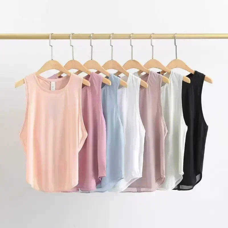 Lemon Women Solid Mesh Loose Sports Yoga Top Wear Open Back Sleeveless T Shirts Fitness Breathable Quick Drying Workout Gym Vest