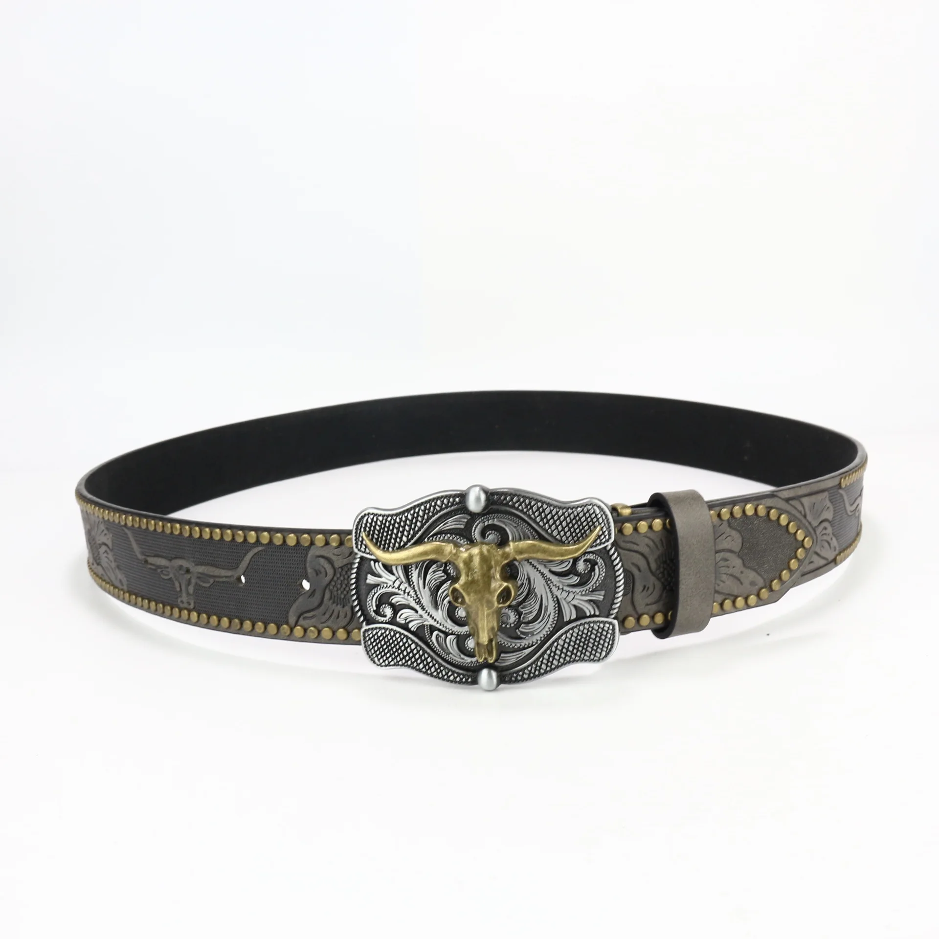 

Western cowboy belt with carved large plate buckle, eagle trend, retro young men's punk leather belt