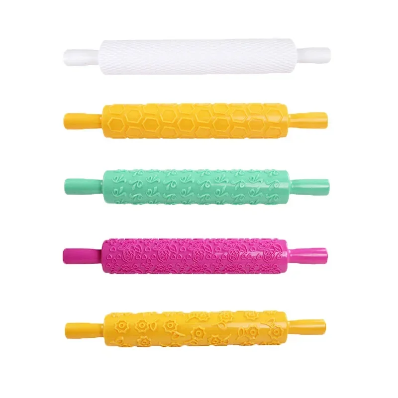 Roller Cake Decorating Embossed Rolling Pins Textured Non-Stick Fondant Pastry Icing Clay Dough Roller Kitchen Baking Tools