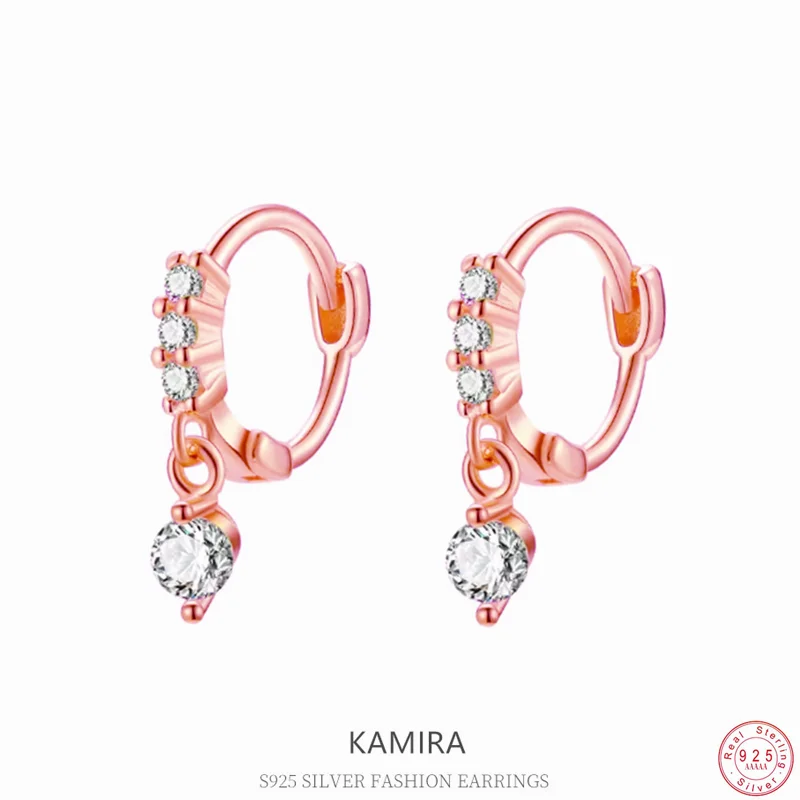 

KAMIRA 925 Sterling Silver Girls Jewelry Zircon Pendant Hoop Earrings for Women Delicate Elegant Party Fashion Accessories Gift