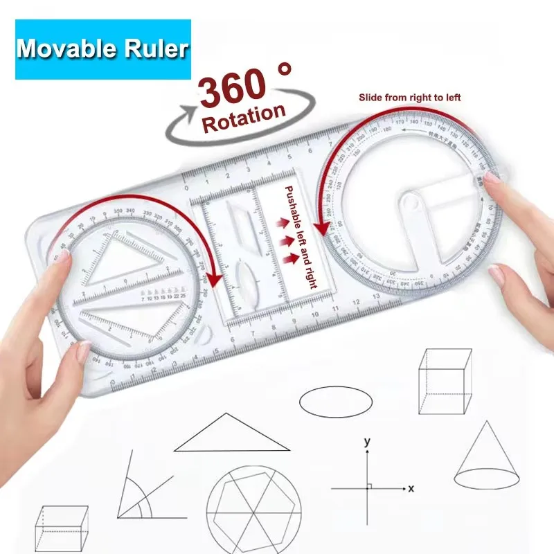 Rotary Multi-function Geometric Drawing Ruler Protractor Learning Measuring Tool Creative Stationery Gift School Office Supplies
