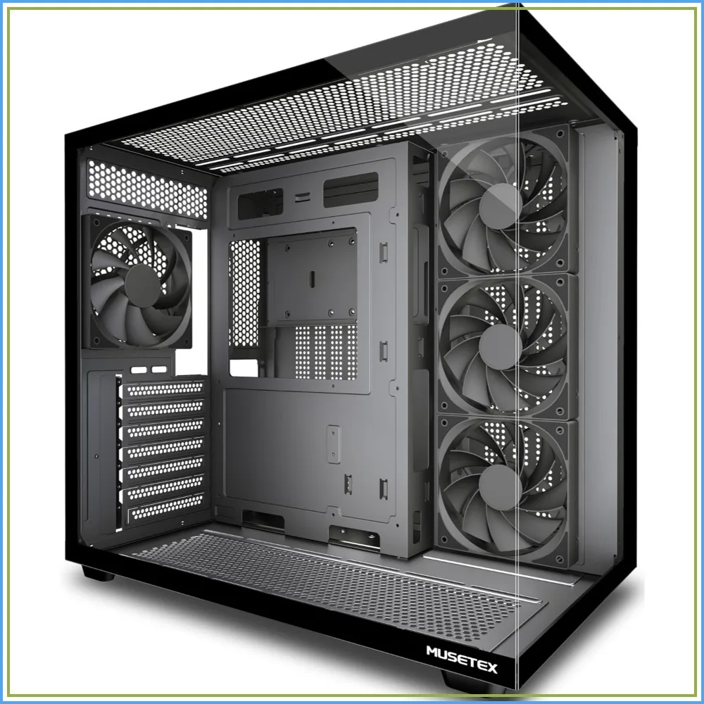 

ATX Mid Tower PC Case, Pre-Installed 4 Fans, 270° Full View Tempered Glass, Type-C, Black