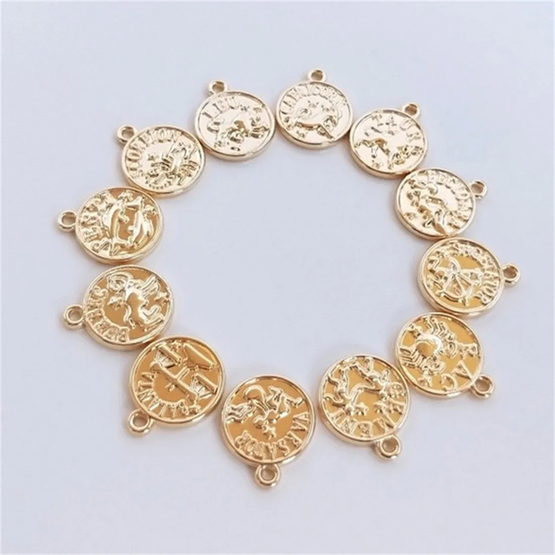 

14K Gold Twelve 12 Constellation Pendant Round Pendant Diy Handmade Bracelet Necklace Jewelry Pendant Accessories E002