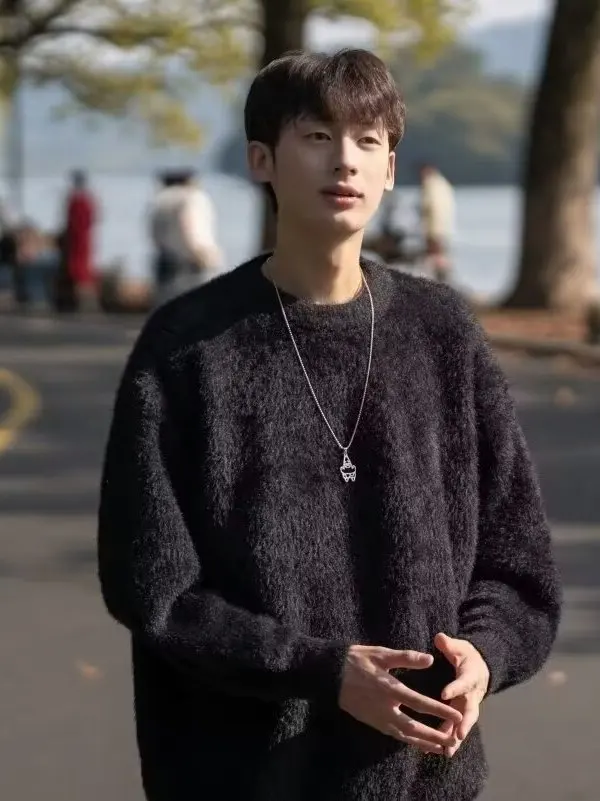 

Thiened Long Sve round Ne Mink Velvet Sweater ex Korean Sle Warm Loose Inner Wear Knitted Base Layer Top