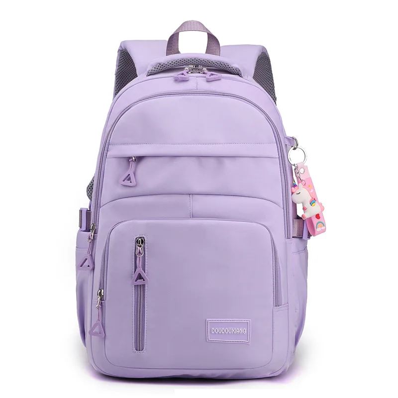 Girls School Bag With pendant Nylon Backpack Travel Rucksack Multi Pockets Waterproof Casual Simple Style Schoolbag for Teenager