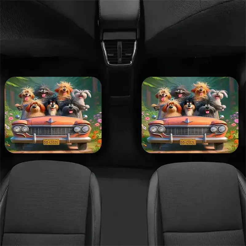 4pcs Fit Car Floor S Set - Cute Mice & Donut Design (Sunflower/Heart Pattern) Non-Slip Soft -like Surface, Easy-Clean Vehicle Fl