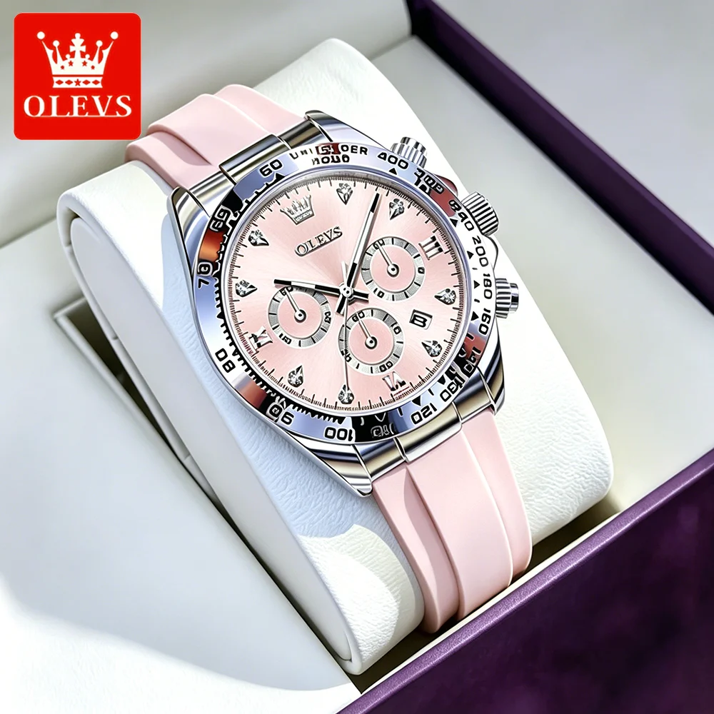 OLEVS Girl Watches Pink Silicone Strap Trend Fashion Original Brand Quartz Wristwatch Waterproof Luminous Chronograph Date 5618