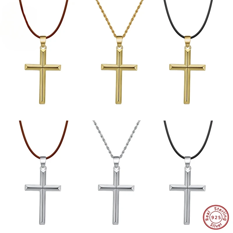 

TUES Стерлингового Серебра 925, простой кулон с крестом для женщин и мужчин, чистое серебро, модные христианские религиозные ювелирные изделия, цепочка, подарок