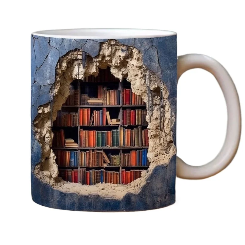 

Household mug ceramic 3D pattern bookshelf mug, creative space design multi-purpose simple mug