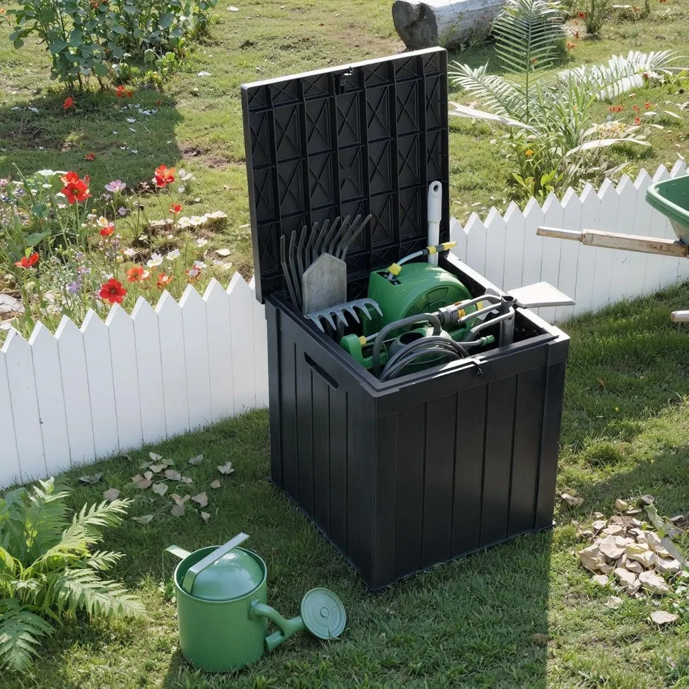 Caixa de deck de resina à prova d'água, resistente a UV, armazenamento externo de 50 galões para pátio, jardim e piscina, estabilidade reforçada