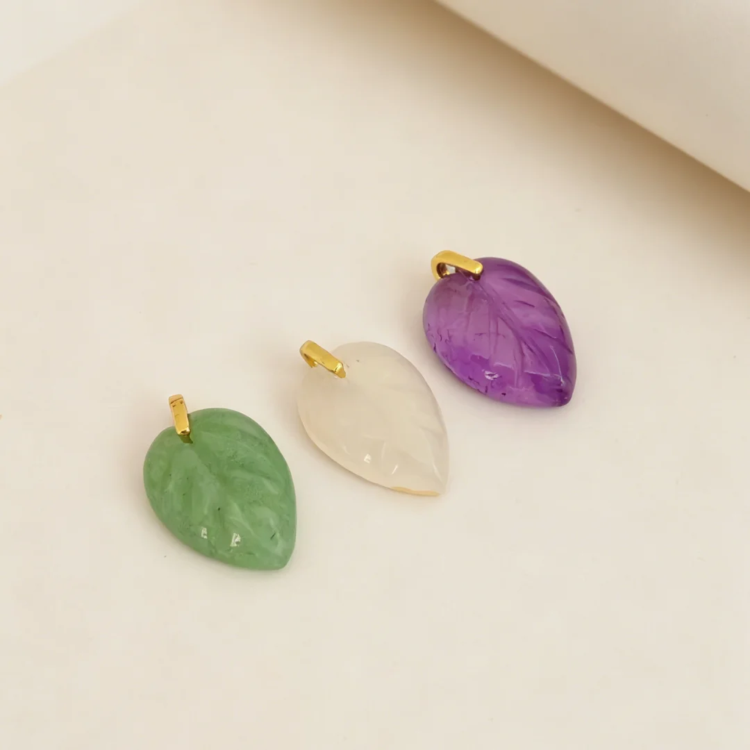 2Pcs Pendants Natural Polished Crystal Hexagonal Point Pillar Carved Leaf Charm DIY Jewelry Accessories Necklace Bracelet Making