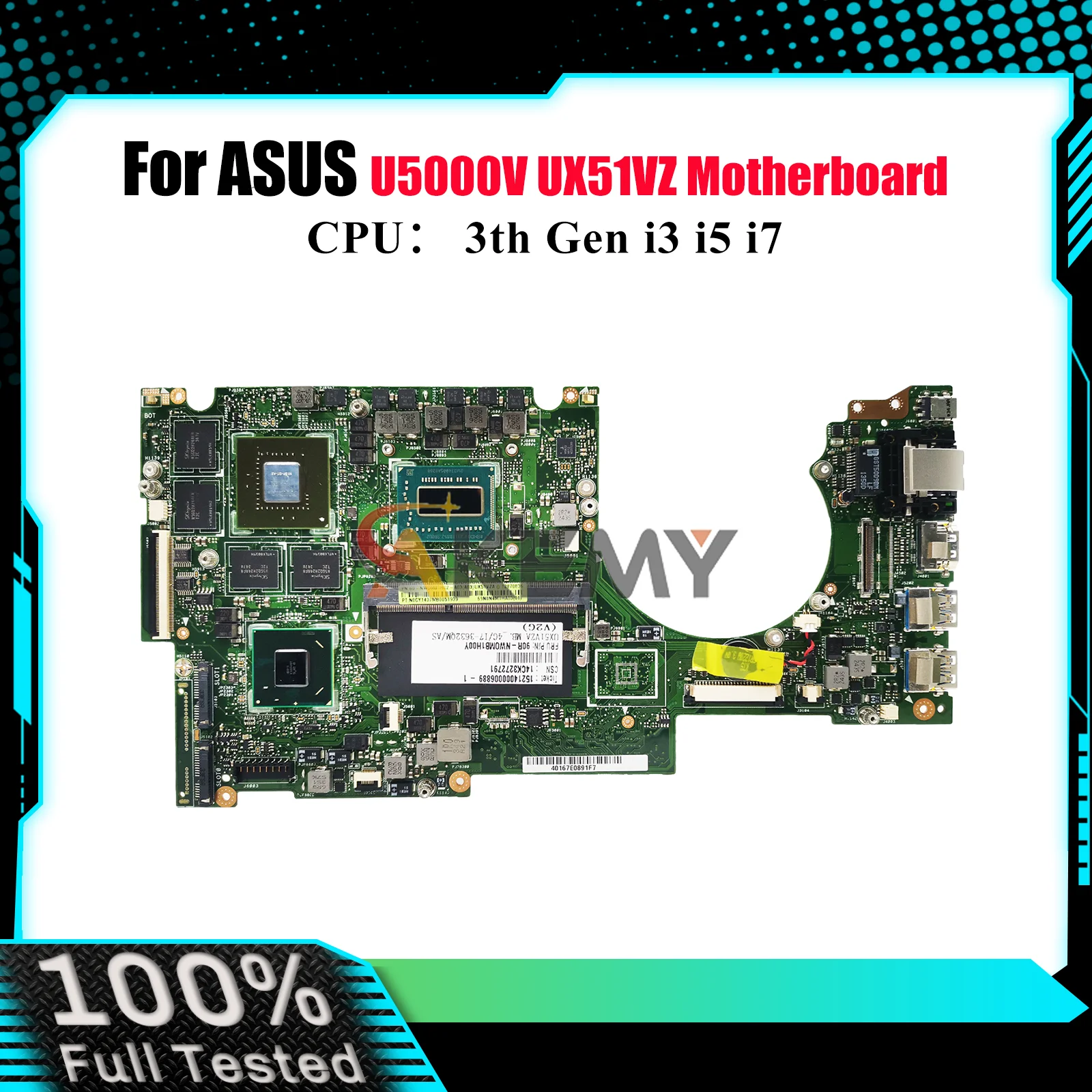 

UX51VZ Laptop Motherboard For ASUS ZenBook U5000V UX51VZ UX51V Notebook Mainboard With i3 i5 i7 CPU 100% tests OK fast shipping