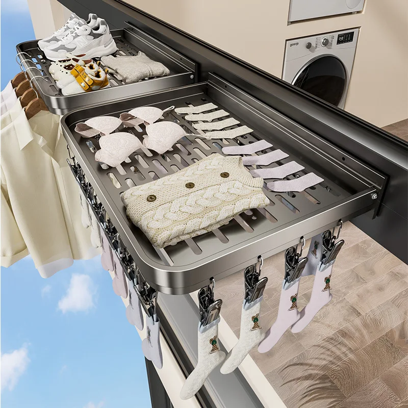 Folding hangers without punching holes, wall-mounted clothes on household balconies, wall-mounted drying racks, socks