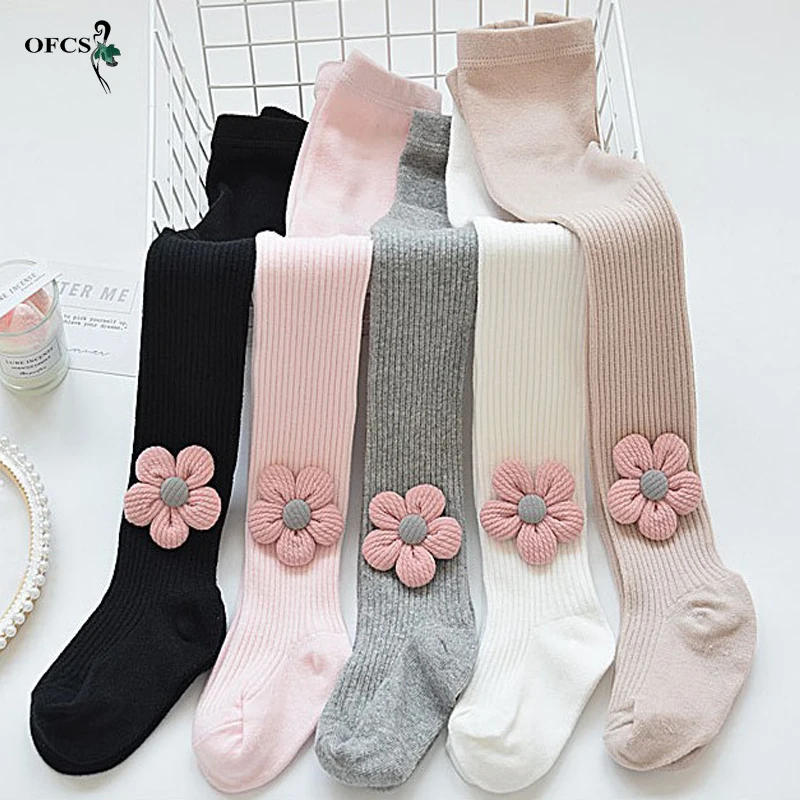 Children Pantyhose Elastic Design Cotton Knitted Stocking Kids Tights Flower Korean Style Stockings Kids Jumpsuit 1 2 3 PCS/LOT