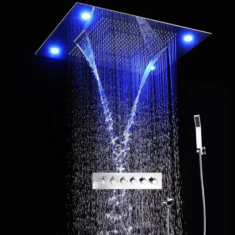 High Quality Electric Shower System Spa Mist Waterfall Bath Thermostatic Faucets Mist Shower Head Led Recessed Rain Set