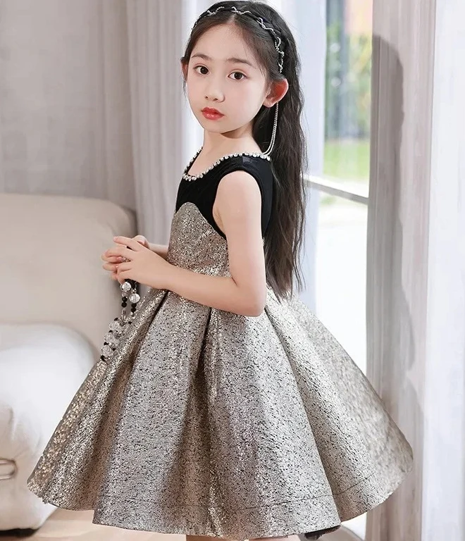 

2025 Baby Girl Dress Luxury Vintage Party Dresses Kids Elegant Sequined Ball Gown Girls Evening Clothes Banquet Children Formal