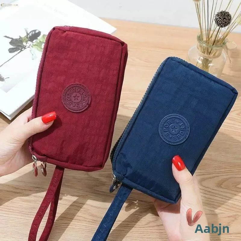 Women's Canvas Handbag Small Multi-layer Pocket Shopping Vegetable Money Bag Fashionable Zipper Closure Long Wallet