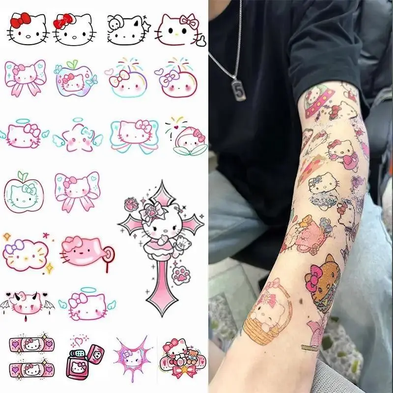 Sanrio HelloKitty Cartoon Tattoo Stickers Waterproof Print Flower Hand Tatoo Body Art Arm Wrist Fake Tattoos Sleeve Women Men