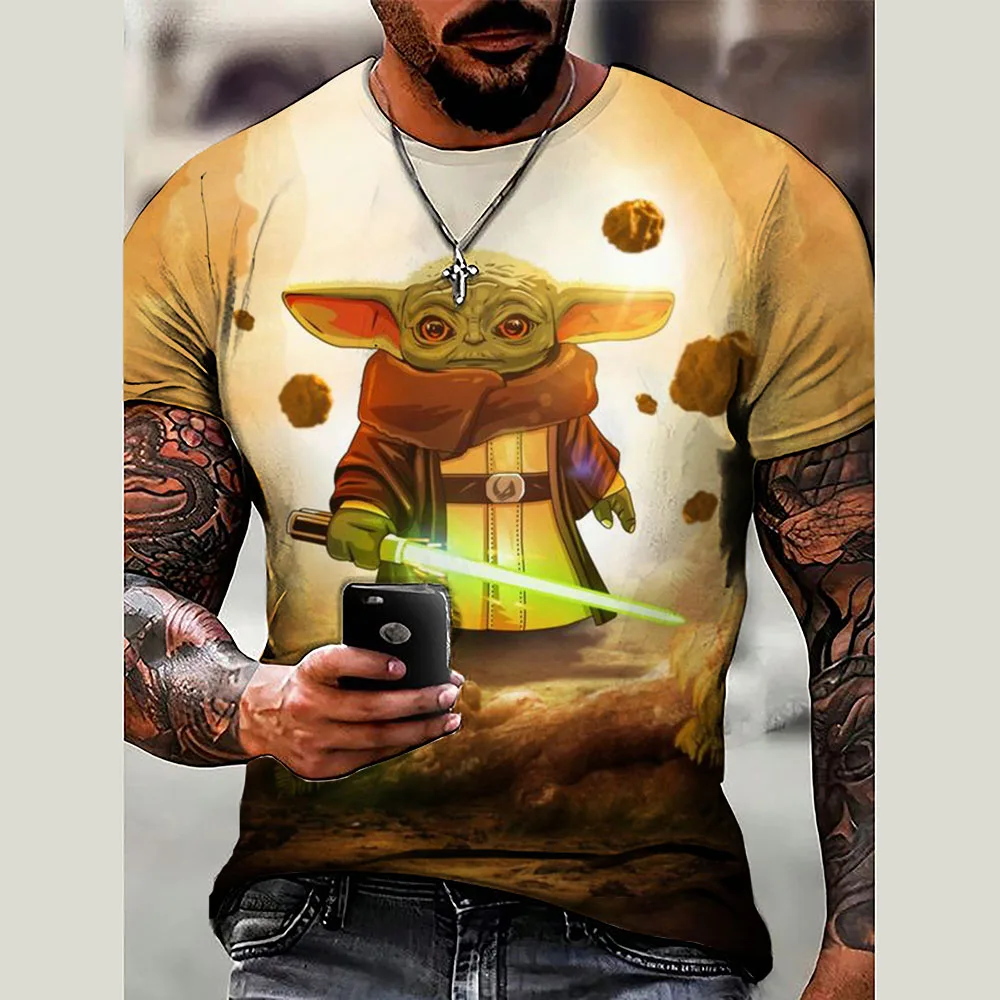 Camiseta de manga corta para hombre, ropa holgada, Tops de Marvel, Yoda, estampado de bebé, nueva marca