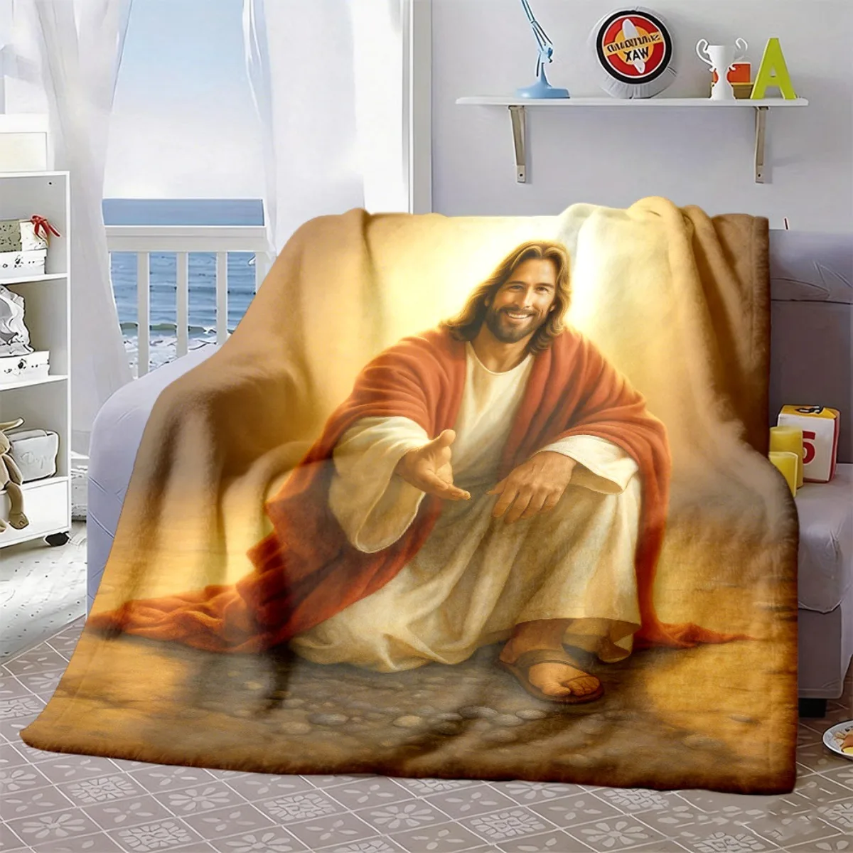 Christian Art Flannel Throw Blanket Jesus Christ Inviting Hand Pattern Soft Warm Blanket for Couch Bed Home Decor Gift Ideas Now