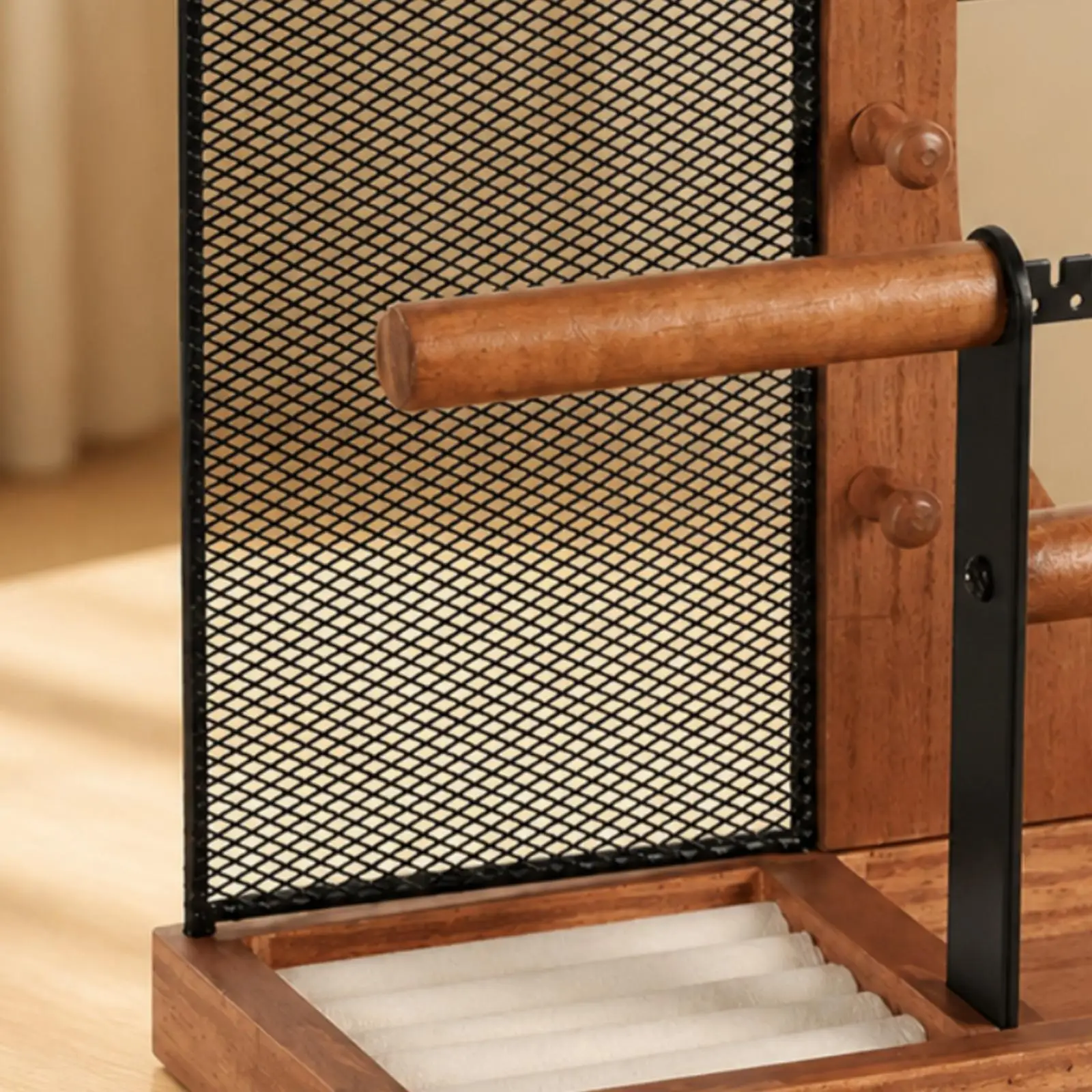 Versatile Wood Jewelry Organizer Rack with Hanging Bars and Tray for Necklaces Bracelets Rings Hair Ties and Tiny Items