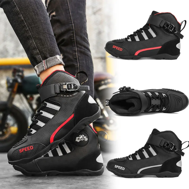 

Motorcycle Shoes Men Off-road Adventure Motocross Low Boots Retro Black Riding Shoes Rubber Sole Waterproof Motorcyclist Shoes
