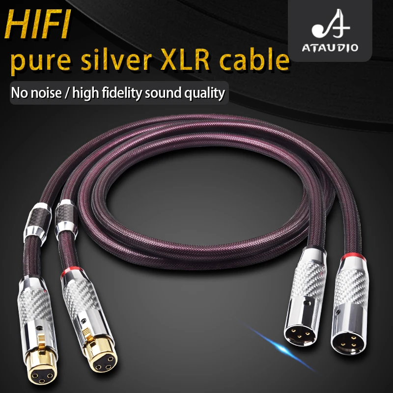 ATAUDIO زوج واحد من كابل HiFi XLR من الفضة النقية عالي الجودة 2XLR كابل صوت ذكر إلى أنثى لميكروفون مكبر للصوت