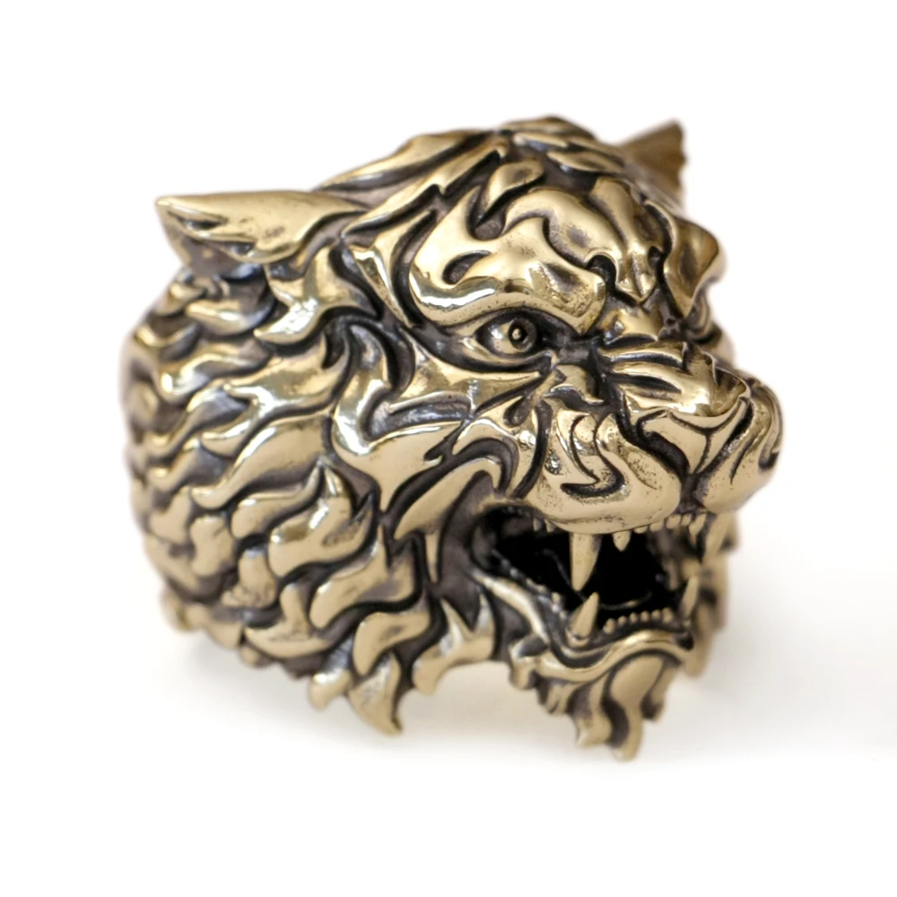 

Огромное латунное бронированное кольцо с тигром в стиле панк, байкерские украшения с животными BK398, открытое США 8 ~ 15