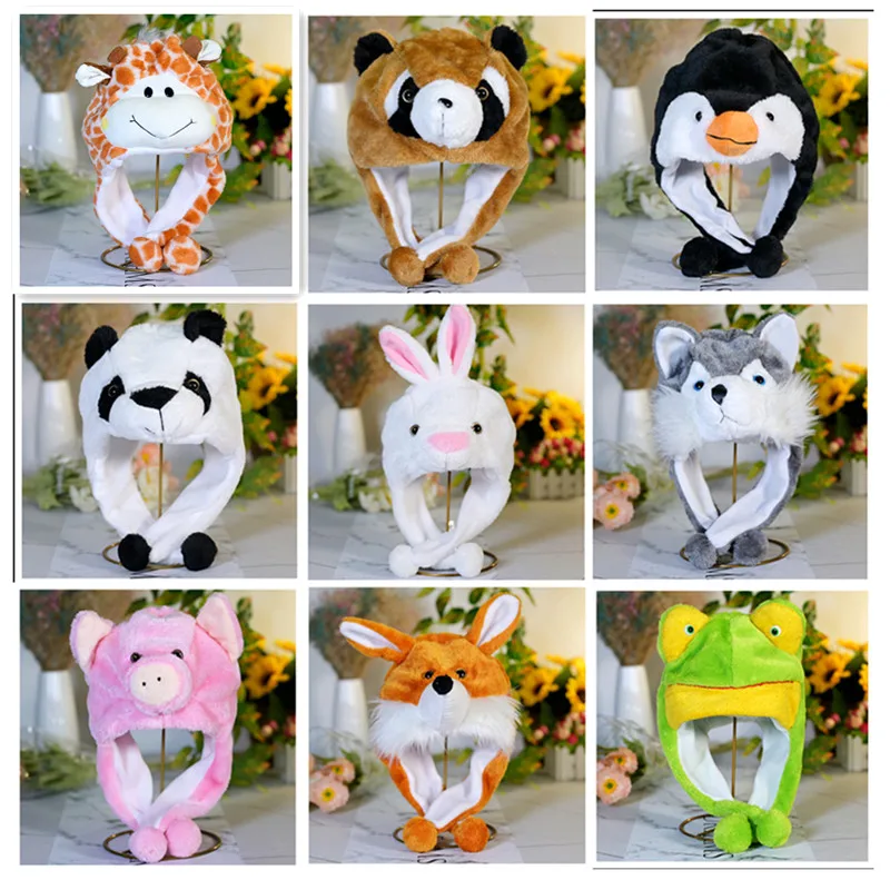 Children Kids Funny Animal Hat Carton Birthday Carnival Party Plush Cap Rabbit Elephant Fox Tiger Hat Costume Dress