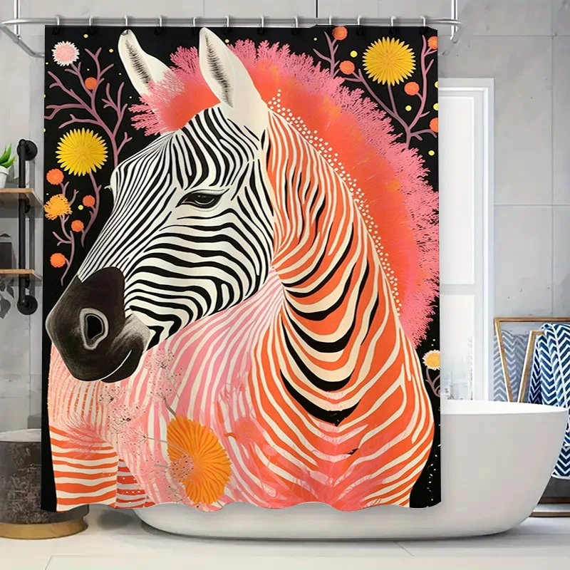 

Занавеска для душа с животным принтом, декоративная подвеска для ванной комнаты с принтом, черный, белый цвет, зебра, розовый, оранжевый, желтый цветок, набор ковриков для ванной для дома