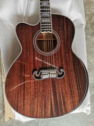 jumbo left handed Custom Jumbo size solid mahogany cutaway acoustic electric Guitarra handmade armrest lefty guitar ship from US