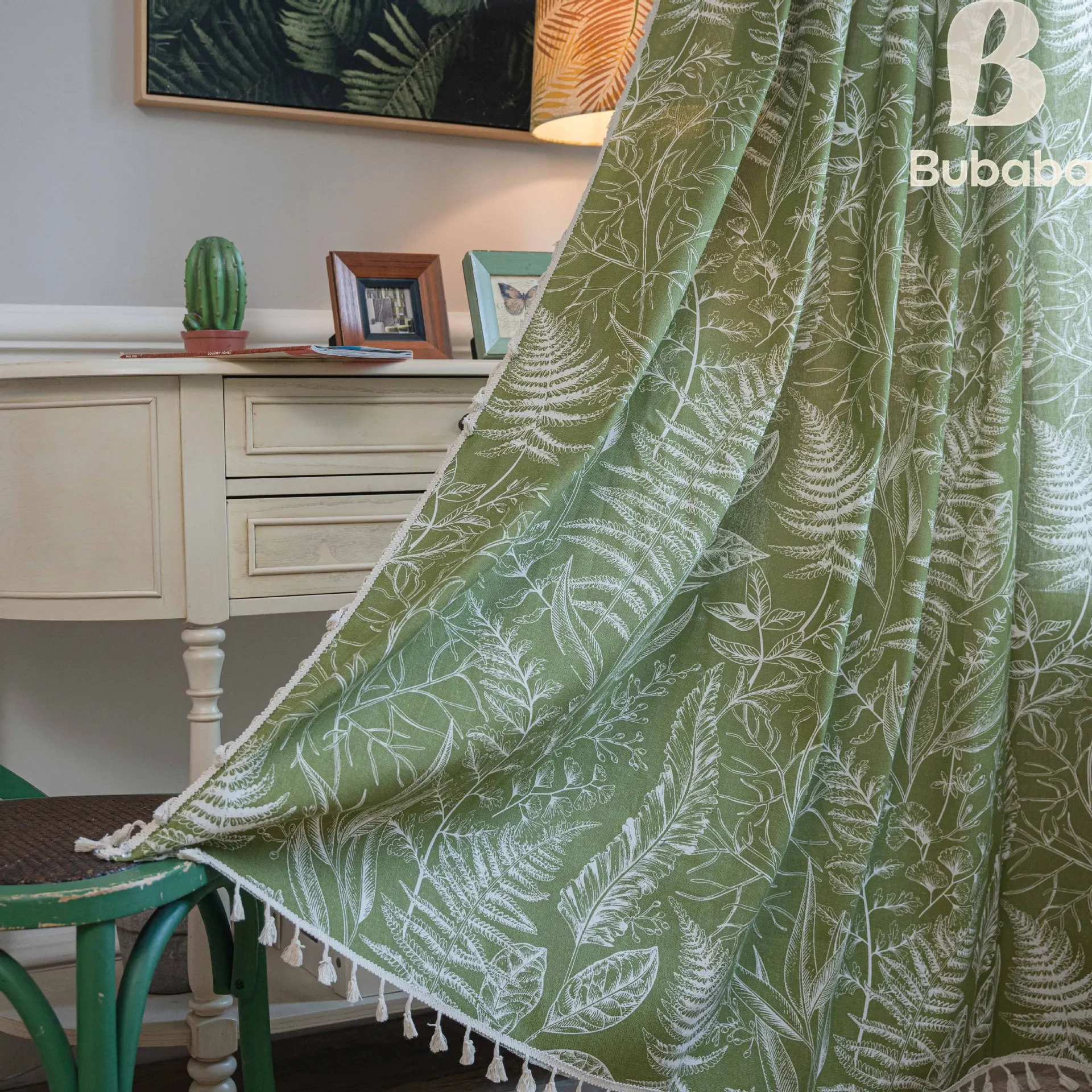 Green Maple Leaf Bohemian Curtains Semi-blackout Kitchen Curtain Window Gauze Partition Sunshade Decoration Washable Customized